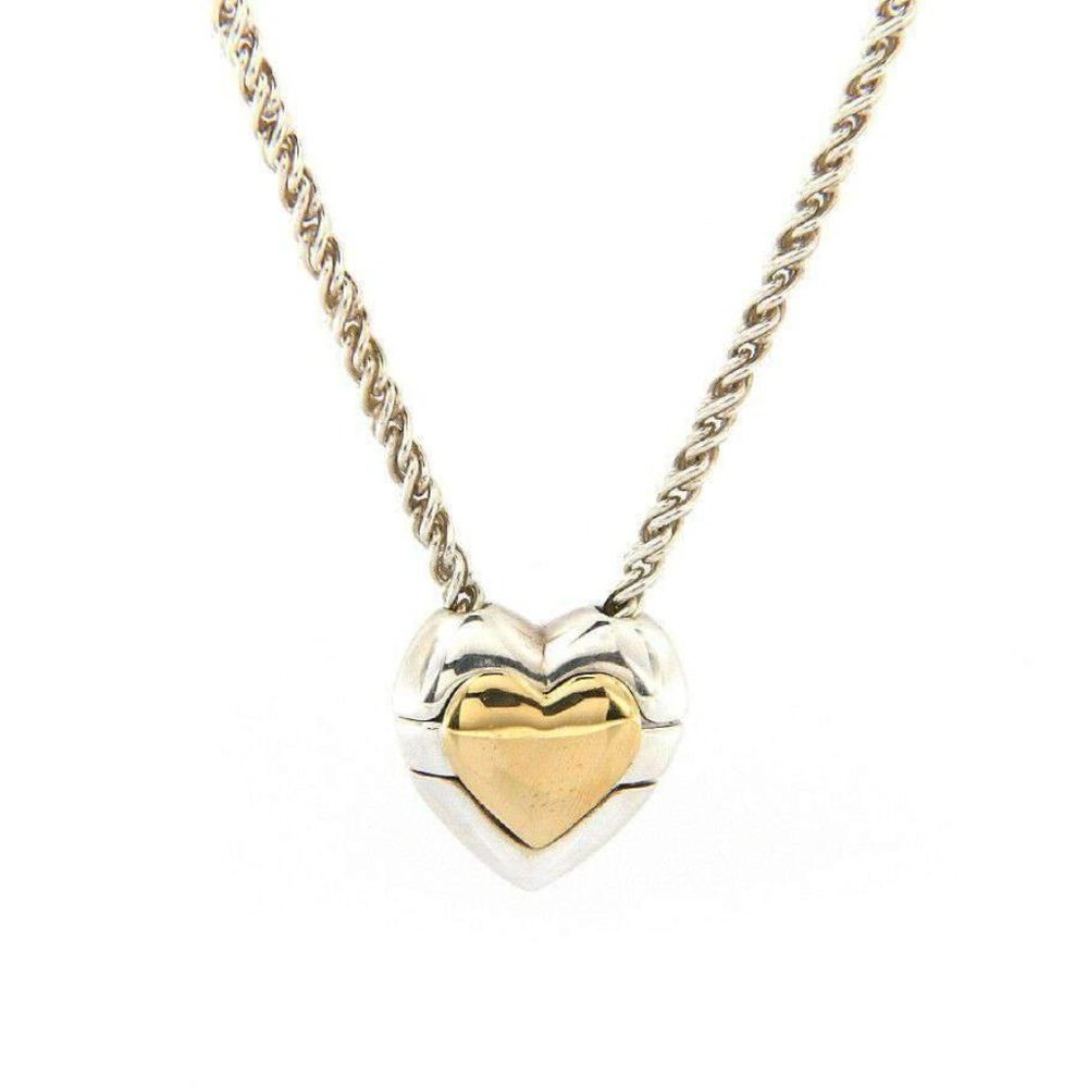 ❤️ Tiffany & Co Sterling Silver & 18K Yellow Gold Heart Puzzle Cable Necklace